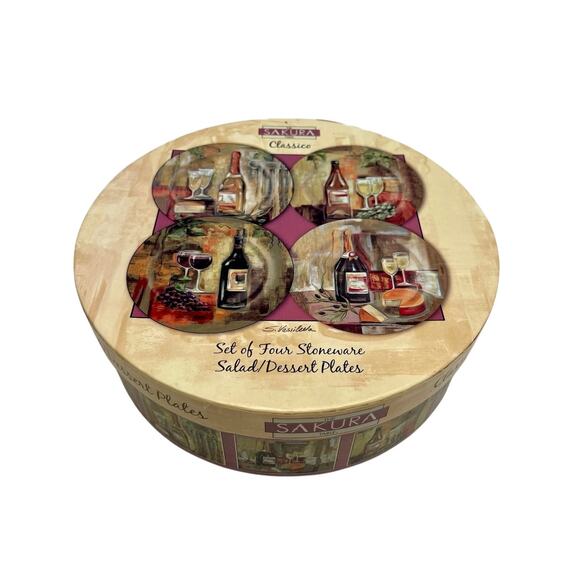 SAKURA Classico Set of 4 STONEWARE Salad Dessert Plates 8" WINE DESIGN - Picture 3 of 3